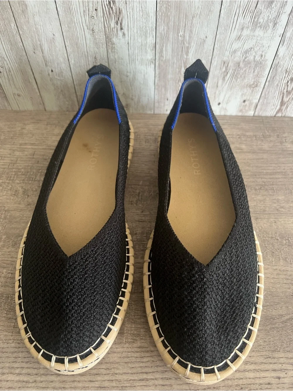 Rothy's Black Knit Espadrille Flats Woven Womens Size 7